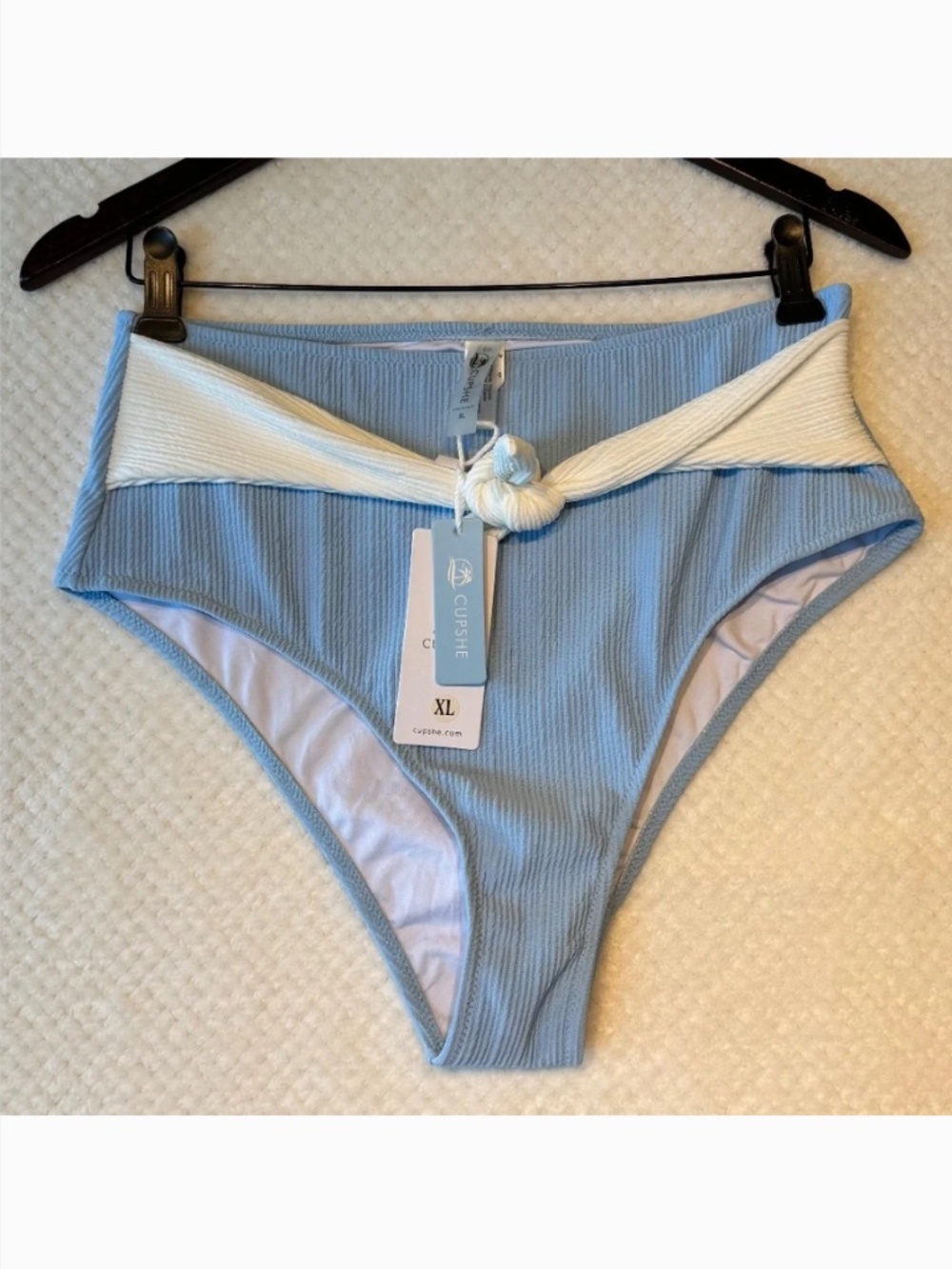 NWT Cupshe Bikini Bottoms (XL) AD4007W Blue High-Waist Tie-Front Hygienic Liner